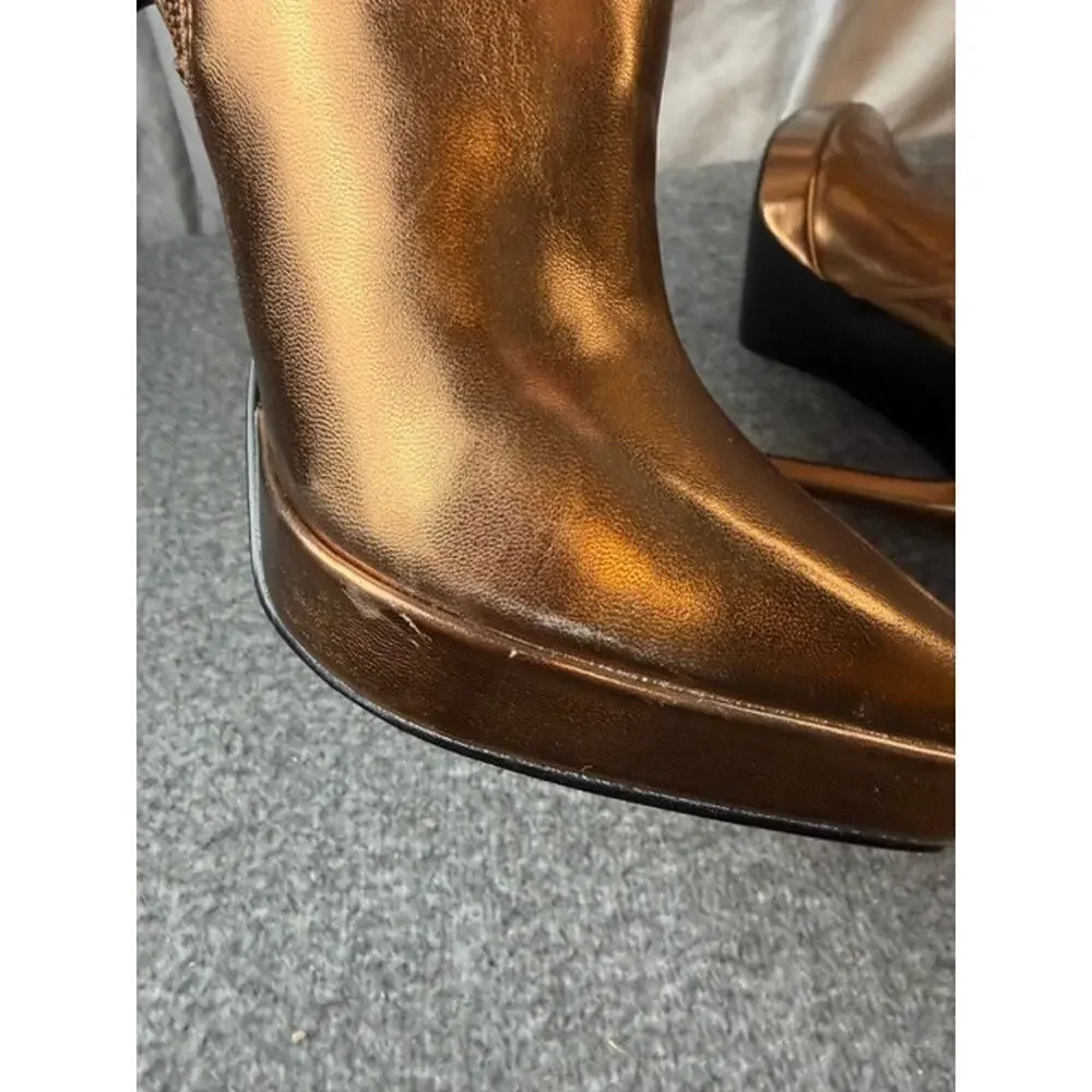 Nine West Danis Pointy Toe Stiletto Heel Platform Boots Bronze Metallic 8M - Picture 9 of 11